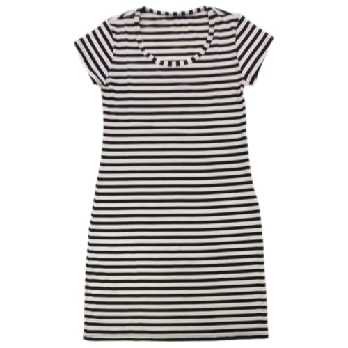 Vestido Adulto Manga Curta Listrado Preto Branco
