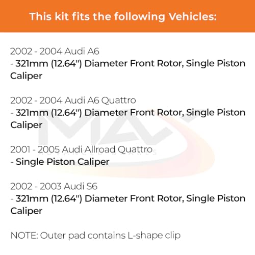 Image of Max Advanced Brakes Front Brake Kit Compatible With 2002-2004 A6 Quattro w /12.64 inch Fr Rotor Single Piston Caliper Replacement Geomet Coated OE Disc Brake Rotors and Ceramic Brake Pads