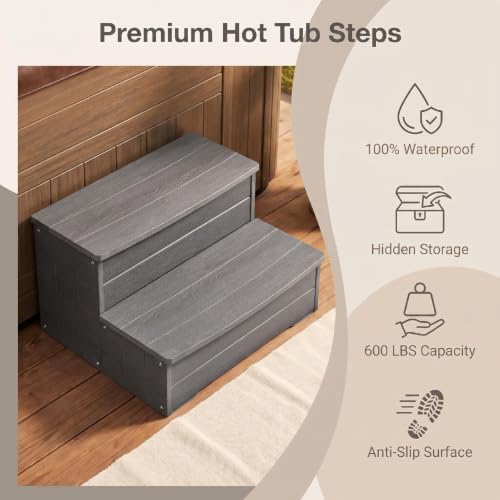 Image of 25 inch Hot Tub Steps with Storage,for Outoor Above Ground Pool Spa(Grey)