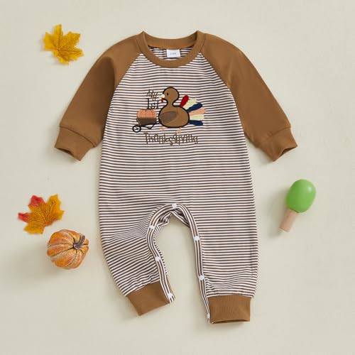 My First Baby Boy Thanksgiving Outfit Newborn Turkey Embroidery Romper Long Sleeve Jumpsuit Infant Onesie Clothes2