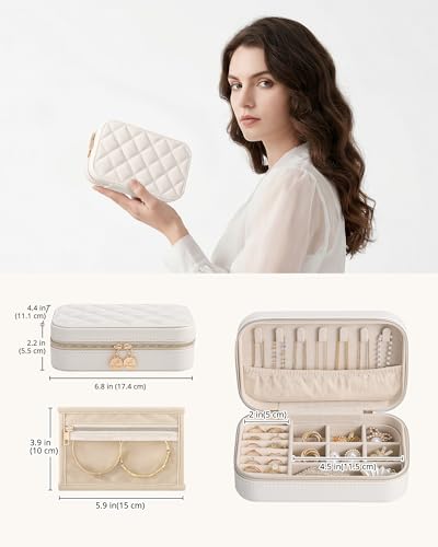 Lolalet Travel Jewelry Case with Clear Bag for Women Girls -Medium/Beige - image 5