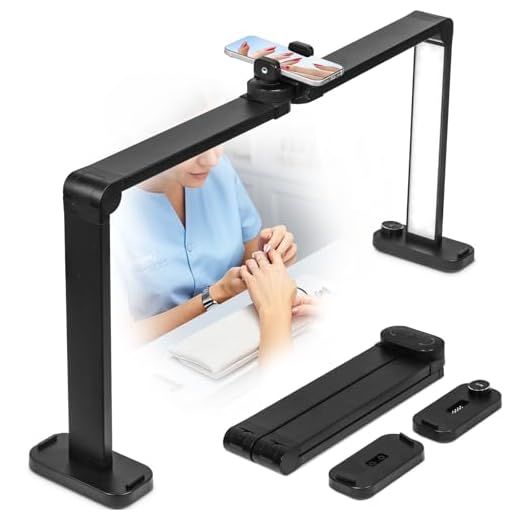 KIRKAS 34in Foldable Nail Tech Lamp for Desk, 456 LEDs 3 Color Modes Infinitely Knob Nail Arch Light with Phone Holder, Half Moon Table Light with Charging Function for Manicure, Tattoo, lash-Black