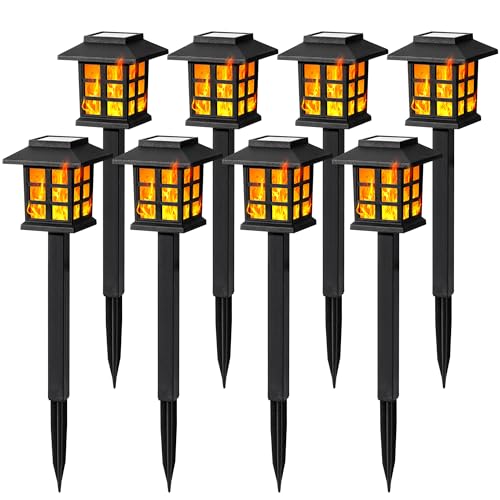GIGALUMI Solar Lights for Outside,8 Pack Flickering Flame LED Solar Outdoor Lights, Waterproof Solar Garden Lights Maintain 10 Hours of Lighting for Christmas, Garden, Landscape, Path, Yard, Patio