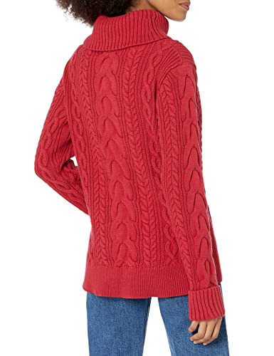 Image of Cable Stitch Women's Cotton Blend Cable Knit Turtleneck Pullover Sweater - Fisherman Long Sleeve Chunky Textured Top
