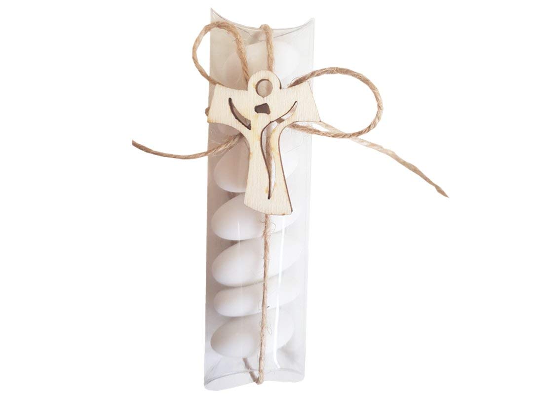 Kit Bomboniera E Segnaposto Fai Da Te - 24 Tubi Portaconfetti In PVC, 24 Decorazioni In Legno E 24m Di Juta (Croce Tao)