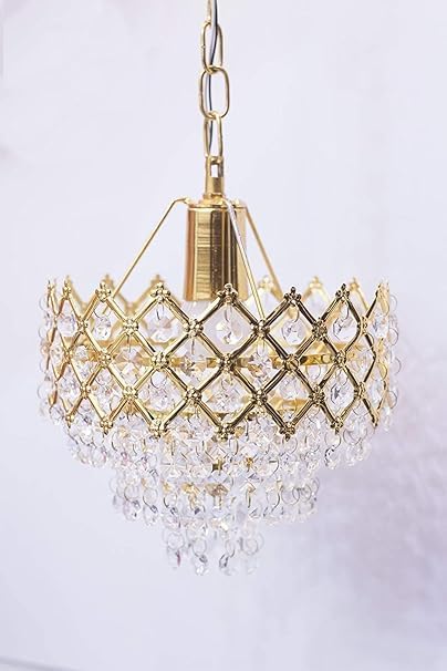 Image of SUANI Modern Crystal 40 watt Decorative Pendant Crystal Chandelier | Chandelier for Living Room | Jhoomar for Restaurant | Light Fixture Black Gold (Golden, 160 mm)