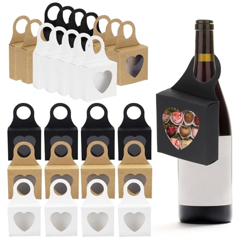 Boîtes cadeau pour bouteilles de vin kraft à fenêtre cœur pour mariages et fêtes