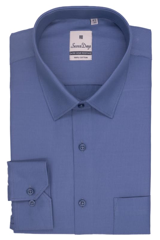 Image of 7-DAYS Men's Premium Formal Shirt - 100% Pure Cotton, Regular Fit, Plain, Full Sleeves, with Pocket - Perfect for Office Wear & Under Suits
