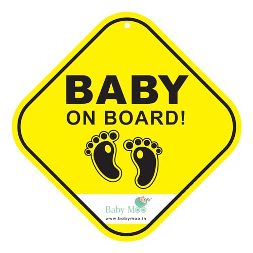 Image of BabyMoo Foot Print Sign for Car with Vacuum Suction Cup Clip Yellow -Weatherproof Car Decal-Adorable Design for Maximum Attention-Enhance Road Visibility-Easy to Apply and Residue