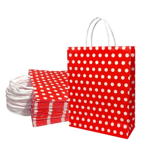 Image of Aakriti Paper Gift Bags with Handles Polka Dot Paper Party Favor Bags for Kid's Birthday Baby Shower Wedding Festivals Holiday Party (10 x8x3 Inch (Pack of 25), Gift Bags Polka Dot Red)
