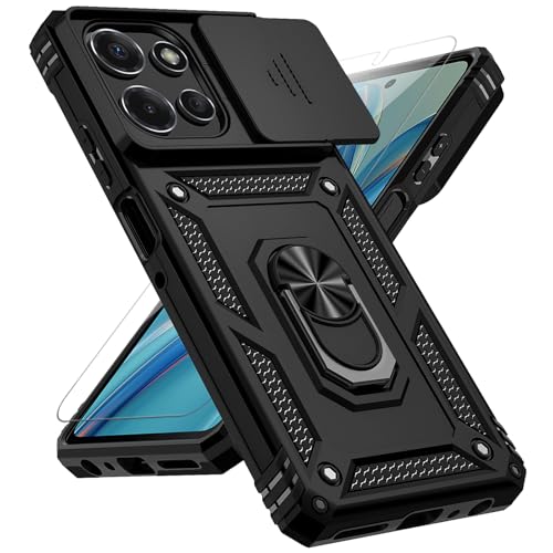 for Motorola Moto G Power 2025 Case, with Slide Camera Cover HD Screen Protector [Military Grade Drop Tested] Magnetic Ring Holder Kickstand Protective Phone Case for Moto G Power 2025, Black