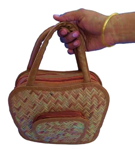 Image of han bag bamboo (HART SHAPE) Bamboo Bags for Women - Handmade Wicker Woven Purse Handbag