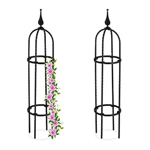 Relaxdays plantensteun klimplanten, set van 2, 70 cm hoog, staal, kunststof, voor tuin, klimplantensteun rozen, zwart