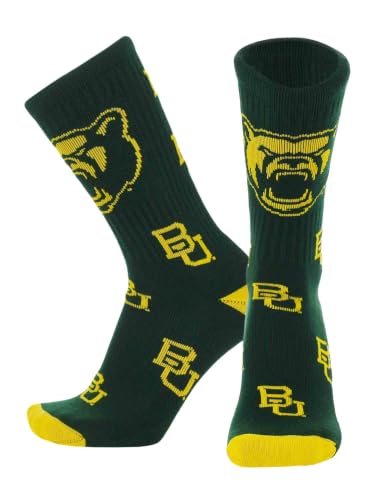 TCK Baylor Bears Crew Socks - Mens & Womens NCAA Sports Fan Apparel - Mayhem (Dark Green/Gold Made in USA Medium)
