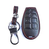 New Black Genuine Leather Remote Smart Key Chain Holder Cover Case Fob For Dodge Challenger Charger Magnum Durango Grand Caravan Ram 1500 2500 3500 4500 Jeep Commander Grand Cherokee Chrysler 300