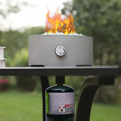 Sophia & William Tabletop Fire Bowl For Umbrella Hole, Outdoor Portable Propane Gas Fire Pit, 10,000 Btu Small Fireplace With Glass Beads, Grey-Round #TOP3