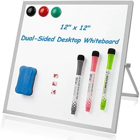 Hirate Small Dry Erase White Board 12" x12", Portable Tabletop Double-Sided Personal Dry Erase Board 360 Degree Reversible for Kids Teaching, Home, Office, 3 Free Markers