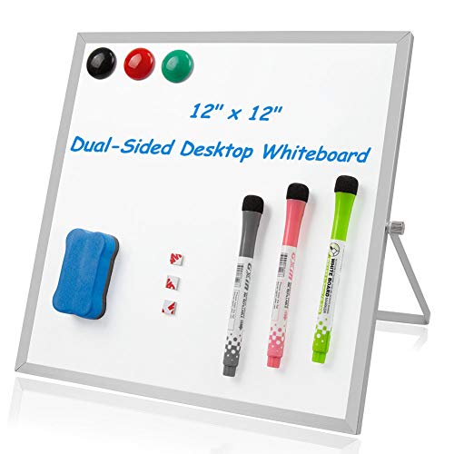 Hirate Small Dry Erase White Board 12" X12", Portable Tabletop Double-Sided Personal Dry Erase Board 360 Degree Reversible For Kids Teaching, Home, Office, 3 Free Markers #TOP1