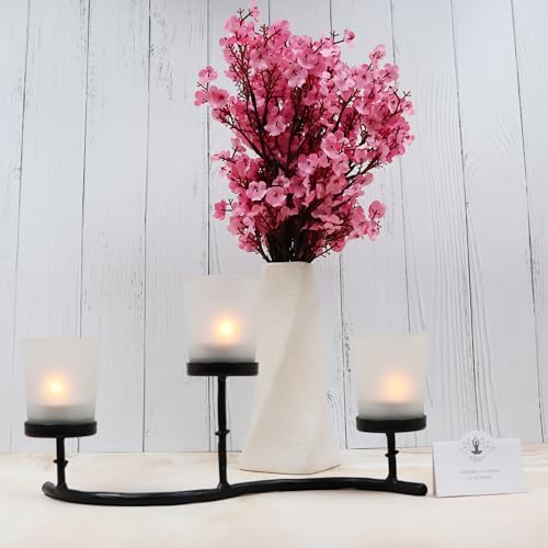 Image of HOSLEY Frosted Glass Tealight Candle Holders| White Tealight Candle Holders with Glass Holders Perfect for Home Decor Tabletop Centerpiece| Pack of 1 with Pack of 6 Tealights