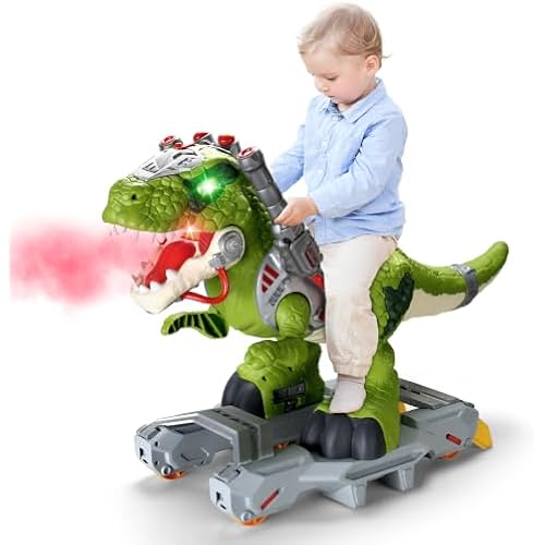 BLF FUN Dinosaur Ride On Toy Cars for Kids with Light, Music & Smoke