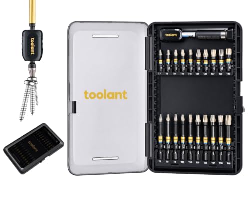 Image of toolant T7-T40 Security Torx Bit Set, S2 Steel, 1 inch and 2 inch, 22-Piece | Diamond-coated CNC tips grip screw heads, while strengthened magnets hold screws in tight spaces.