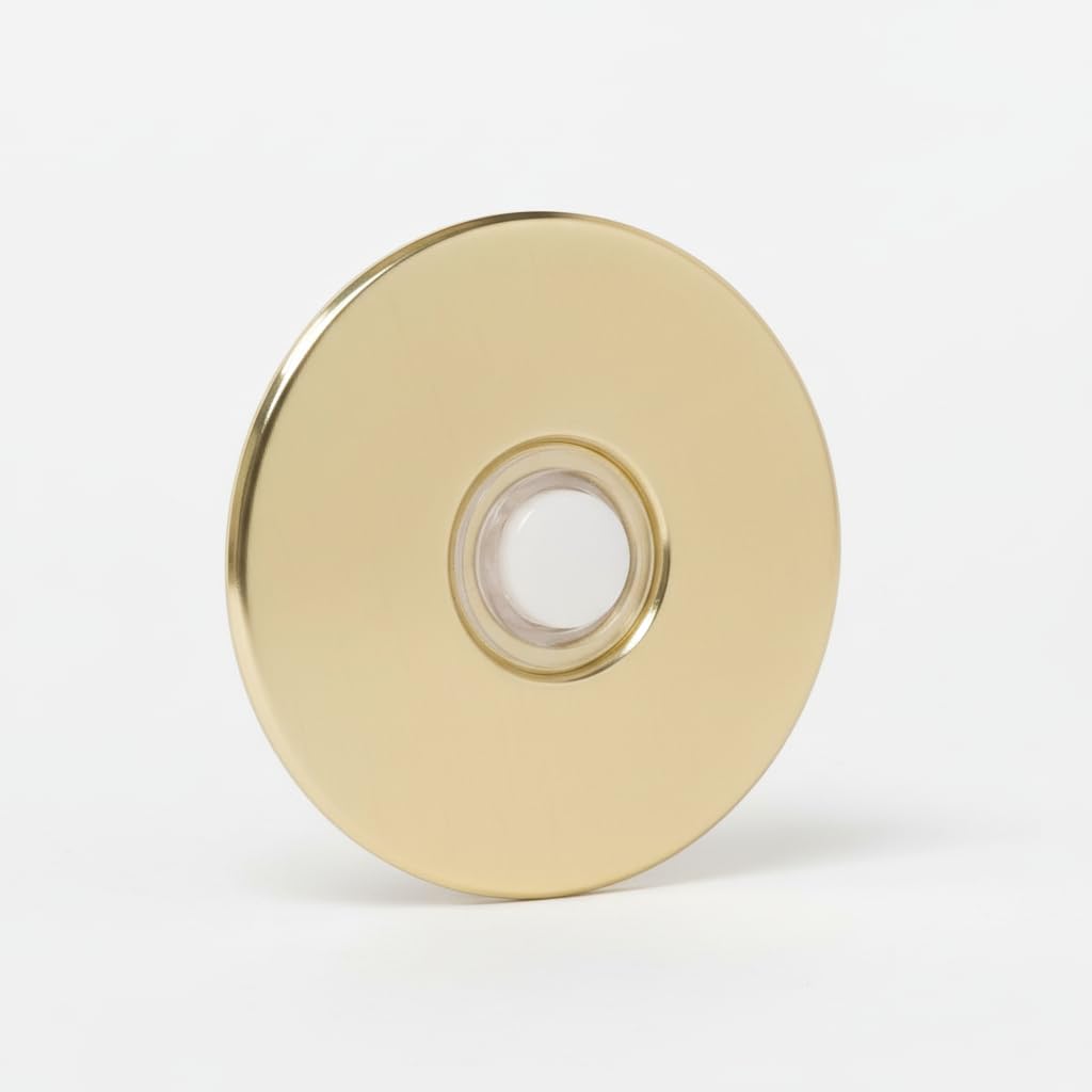 Morris Products Lit Stucco Pushbutton Doorbell Button – 5/8” Decorative Lighted Gold Rim Pearl Button – 2-1/2” Gold Anodized Aluminum Plate, Spring Set – Residential Commercial Use – 1 Count, (78240A)