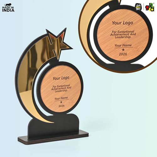 Image of Gift Kya De Personalized Star Trophy Memento | Customizable Wooden & Acrylic Award with Logo & Name Engraving | Corporate Appreciation, Employee Recognition, Achievement Award (Big)