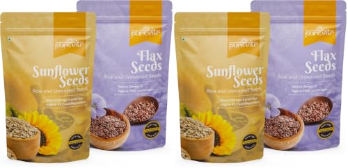 Image of Purevitr Sunflower Seeds & Flax Seeds Combo | 400g (200g Each) | Nutrient-Rich Superfood | High in Omega-3, Fiber & Protein | Raw & Natural (Pack of 2)