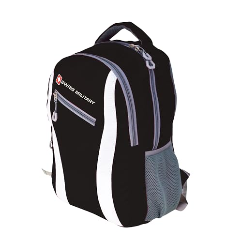 Image of SWISS MILITARY PRIME 16L Black Laptop Backpack, Fits Up to 15.6 Inch Laptop, Padded Laptop Compartment, Quick Access Pocket, Polyester Bottle Holder, Unisex Travel Bag
