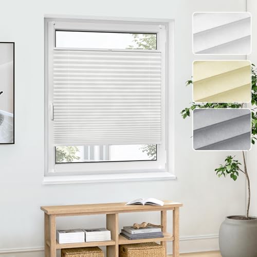 Jalousiescout Plissee Klemmfix ohne Bohren—Jalousie 140x150cm weiß Sichtschutz Fenster Sonnenschutz, Lichtdurchlässig Faltrollo für Fenster & Tür, Basis-Vliesstoff Pure Plissee