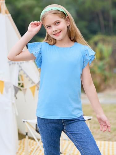 Image of Imily Bela Girls Ruffle Sleeve Shirts Crewneck Eyelet Tops 4-15 Years