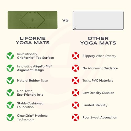 Image of Liforme Original Yoga Mat - Free Yoga Bag Included - Patented Alignment System, Warrior-like Grip, Non-slip, Eco-friendly, sweat-resistant, long, wide, 4.2mm thick mat for comfort