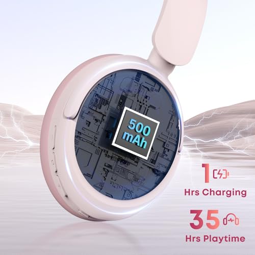 Image of Bluetooth Headphones with Active Noise Cancelling (ANC), Wireless Over Ear Bluetooth Headsets with 35H Playtime, HiFi Stereo Foldable Headphones with Foam Ear Cups for Sports, Travel, Pink