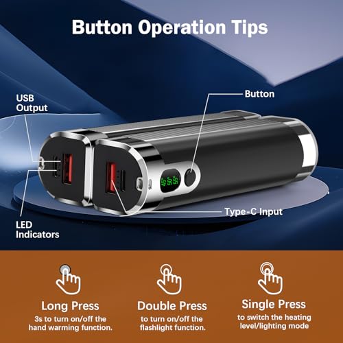 Handwärmer Wiederaufladbar 2er,10000mAh Tragbarer Taschenwärmer,3 in1USB Batteriebetriebener Elektrischer Magnetische Handwärmer mit 3 Wärmestufen Wintergeschenke für Frauen,Mann,Familien-Schwarz
