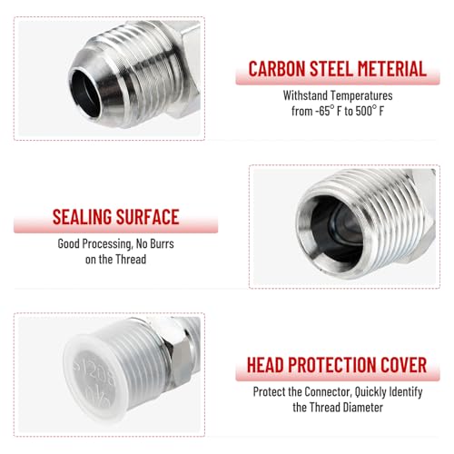 Image of 10 Pack Hydraulic Hose Adapter Fittings: 1 /2 inch JIC 37 Male x 1 /2 inch NPT Male, Straight Tube Connectors with Protection Cover
