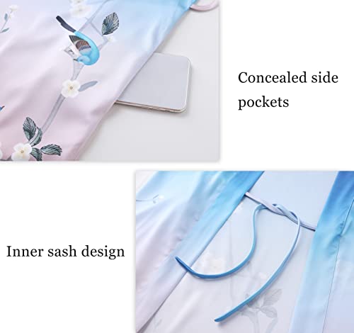 Image of PRODESIGN Kimono Robe for Women - Long Satin Sleepwear Silky Kimono Cover-Up Nightgown Japanese Bathrobe Loungewear Blouse