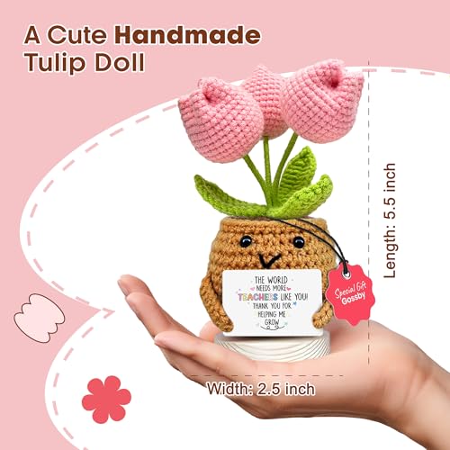 Image of Gossby Handmade Positive Tulip Flower Crochet - The World Needs More Teachers Like You Thank You for Helping Me Grow