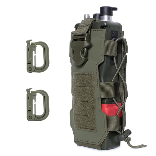 MUCHER Portabotellas táctico Molle para botellas de agua, duradero, militar, con 2 ganchos, soporte para botellas de agua para exteriores, senderismo, caza, camping, entrenamiento, Verde militar.,