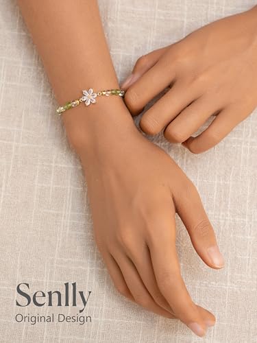 SENLLY Natural Stone Bracelet, Meaningful Gift for Women Crafted with Crystal Flower, Adjustable for Mom Daughter Sister Wife Friend - image 5