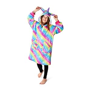 Tanness Kids Oversized Unicorn Blanket Hoodie with 2 Large Pocket | Comfy Hooded Blanket with Rainbow Design | Kids…