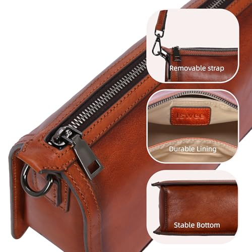 Iswee Leather Bag Crossbody Bag for Woman Purses and Handbag Shoulder Bags Medium Pocketbooks Detachable Long Straps Satchel3