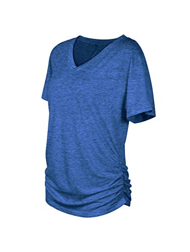 Image of WIHOLL Womens Summer T-Shirts Short Sleeve V Neck Dolman Tops with Side Shirring Loose Fit Shirts Spring Fashion