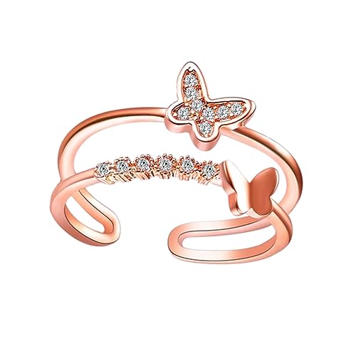 KESYOO Double Layer Butterfly Ring for Women with Adjustable Open Design Elegant Rose Plated Finger Jewelry Creative and Unique Accented Finger Ring