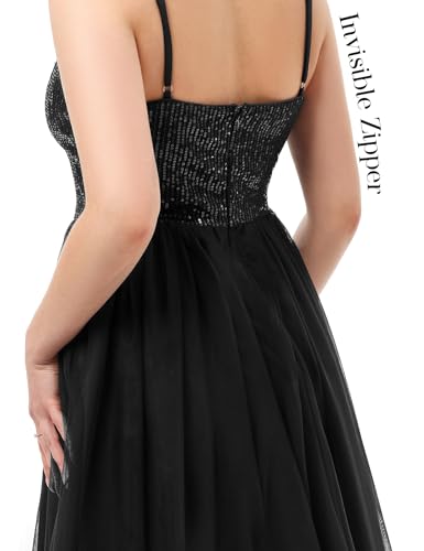 Image of Dressystar 2026 Women's Tiered Sparkly Sequin Glitter Formal Prom Dress Mini Spaghetti Strap Tulle Cocktail Party Dresses