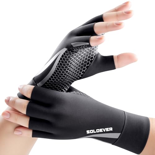 All-Around Copper Arthritis Gloves, Carpal Tunnel Pain Relief Gloves, Breathable & Anti-Slip Hand Compression Gloves for Rheumatoid, Tendonitis, Swelling, Fingerless Gloves Fit Men & Women 9.6'-10.2'