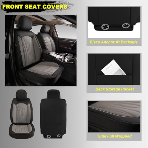 Image of Front Seat Covers for Subaru Outback 2007-2026 2027 Faux Leather | Waterproof Breathable Scratch Resistant 360 Wrap Airbag Compatible Easy Clean（2 Seats,Black & Grey)