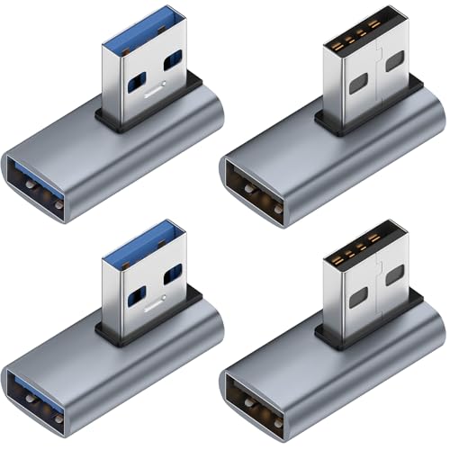 Leloco USB Winkelstecker 90 Grad 4 Stück USB 3.2 Winkeladapter Stecker Auf Buchse Seitenwinkel(Linkswinkliger und Rechtwinkliger) 10 Gbps 5V/3A Schnellladung und Datenübertragung