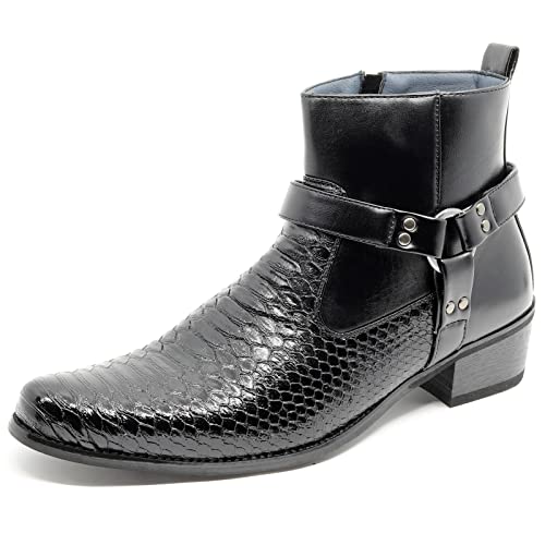 Metrocharm Diego-04 Men's Belt Buckle Chain Strap Western Cowboy Boots (13, Black, Numeric_13) #TOP29