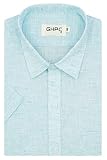 GHPC Camisa formal de algodón y lino liso de media manga para hombre, Agua, 48