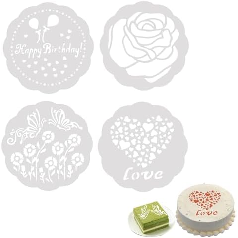 4 Pieces Cake Stencils with Elegant Flower Patterns (5.9 inch) Cover